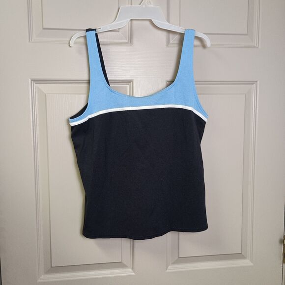 Lands End Swim Top Size 16 Black Blue Swim Tank Shelf Bra Summer Beach - Picture 1 of 4